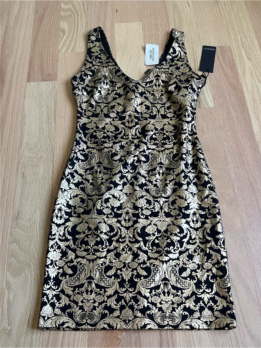 Forever 21 Black & Gold Baroque Mini Dress